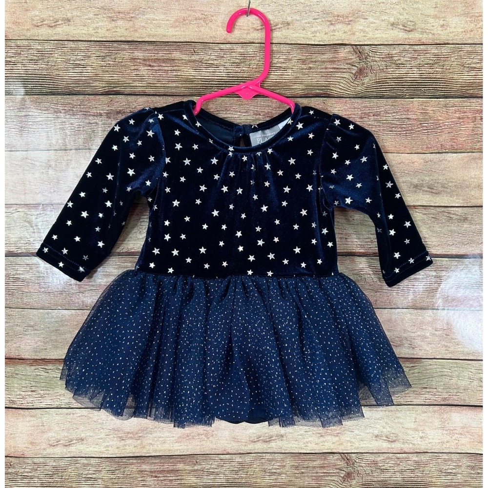 The Children's Place Girls Dress 0-3M Blue Velvet Star Tulle Tutu  Ballerina